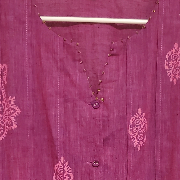 NOVICA Handcrafted Beaded and Block Peint Tunic Blouse 100% cotton - Picture 4 of 11